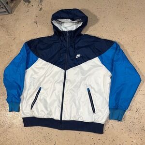Nike Windrunner Colorblock Navy Blue White Windbreaker Jacket Size XL